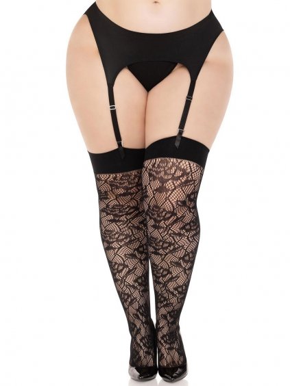 Very Sexy Lingerie Leg Avenue Wild rose net thigh highs + - Black - 1X/2X