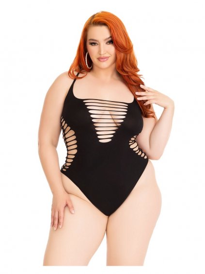 Very Sexy Lingerie Leg Avenue Zerfetzter Tanga-Bodysuit + - Schwarz - 1X/2X