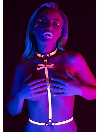 Taboom Glow In The Dark Seductive Harness with Bow - Pink - L/XL