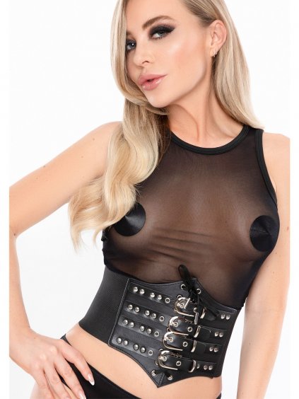 Kinky Diva Buckled Front Waist Cincher - Black - M/L