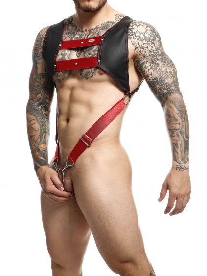 MOB Eroticwear Dngeon Top Cockring Harness - Red - O/S