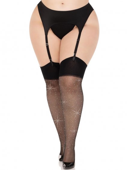 Leg Avenue Very Sexy Lingerie Rhinestone spandex stockings + - Black - 1X/2X