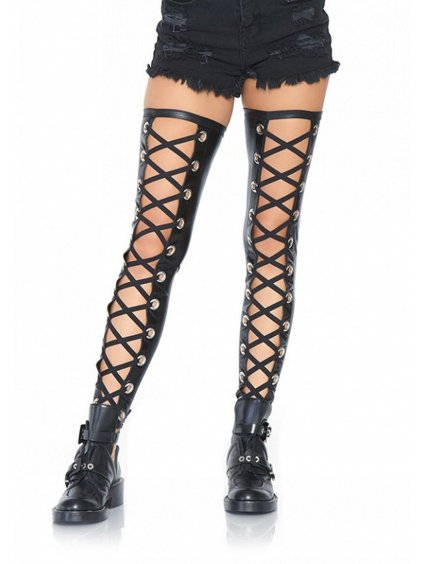 7357 3 leg avenue wetlook footless lace up thigh
