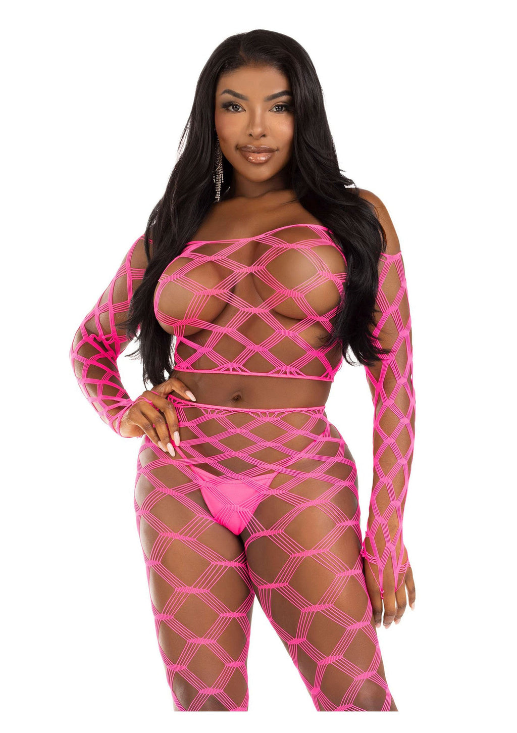 Very Sexy Lingerie Leg Avenue Net crop top & footless tights - Pink - O/S