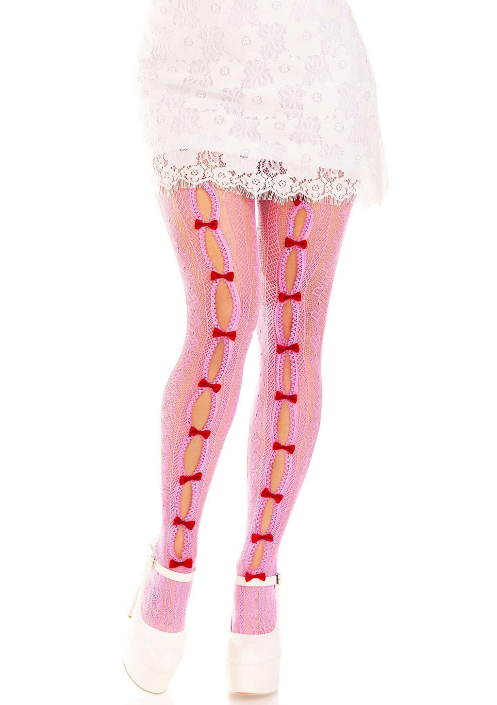 Leg Avenue Sweetheart striped net tights - Pink - O/S
