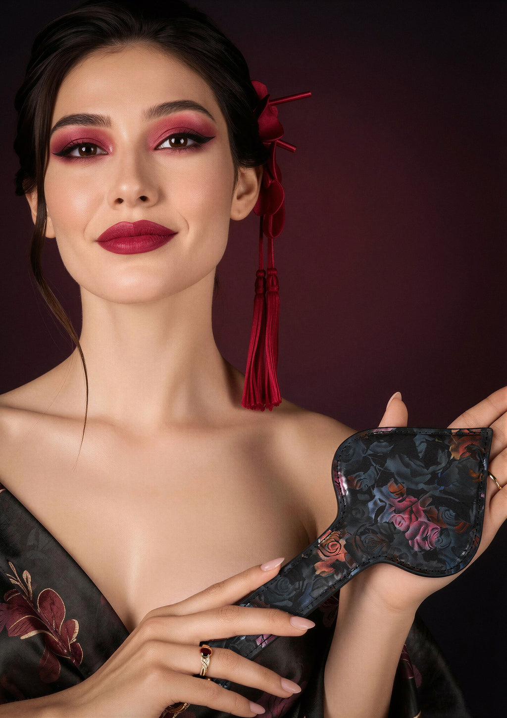 Geisha Floral Jacquard Paddle - BLACK