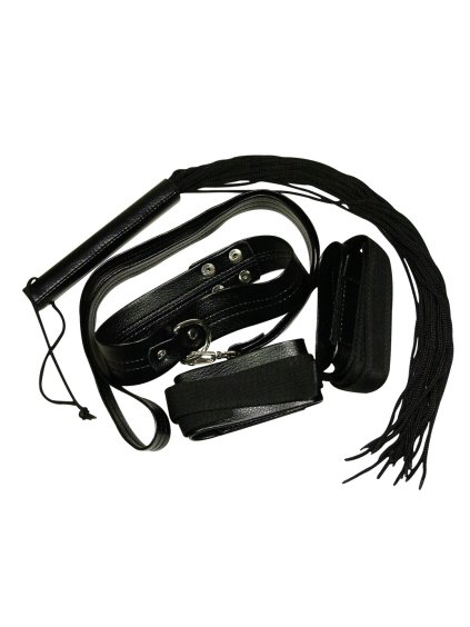 Bondážní set pout, biče a obojku s vodítkem Bondage Set