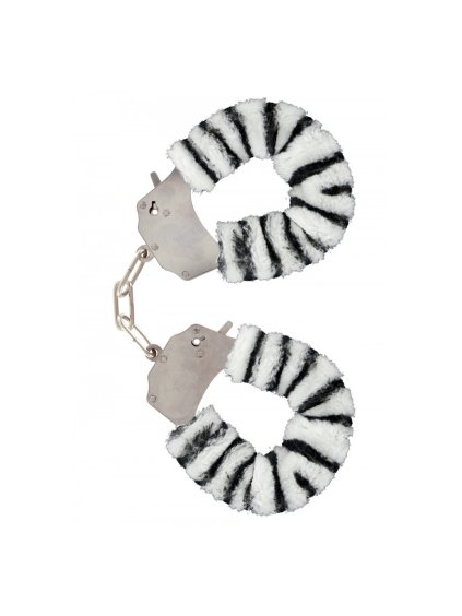 Kovová pouta s odnímatelným plyšem zebra