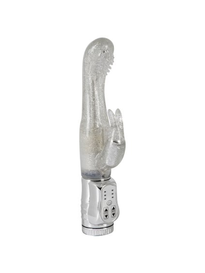 Vodotěsný stříbrný vibrátor pro G-bod s klitorálním dráždičem - G-Spot Rabbit