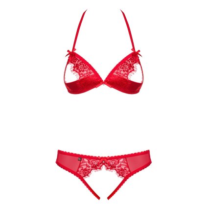 Erotický komplet s otevřenou podprsenkou a tangy Obsessive 870 (Velikost L/XL)