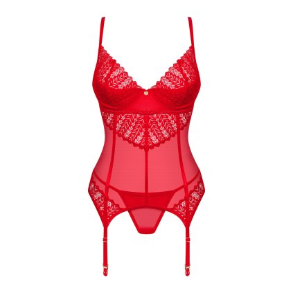 Červený korzet Obsessive Ingridia corset & thong (Velikost M/L)