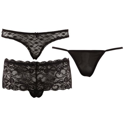 Sada krajkových kalhotek a tang Cottelli Lingerie černá 3 ks (Velikost L)