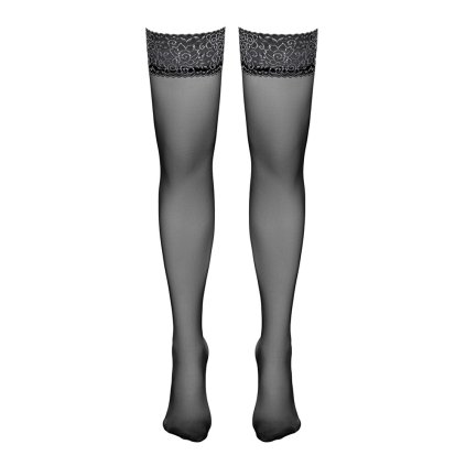 Samodržící punčochy se stříbrnou krajkou Cottelli Legwear (Velikost 2)