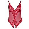 Červené krajkové body XL s otevřeným rozkrokem Cottelli Curves (Velikost XL)