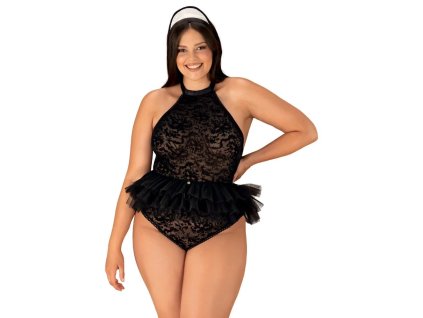 Elegantní kostým Frilles 2XL/3XL - Obsessive (Barva černá, Velikost 2XL/3XL)