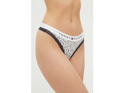 Dámská tanga UW0UW04809 02X bílé s potiskem - Tommy Hilfiger (Velikost S)