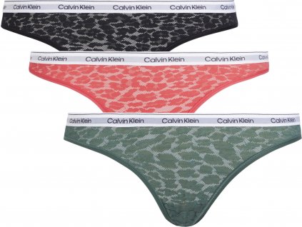 Dámské kalhotky BIKINI 3PK 000QD5069E GP6 černé/zelené/růžové - Calvin Klein