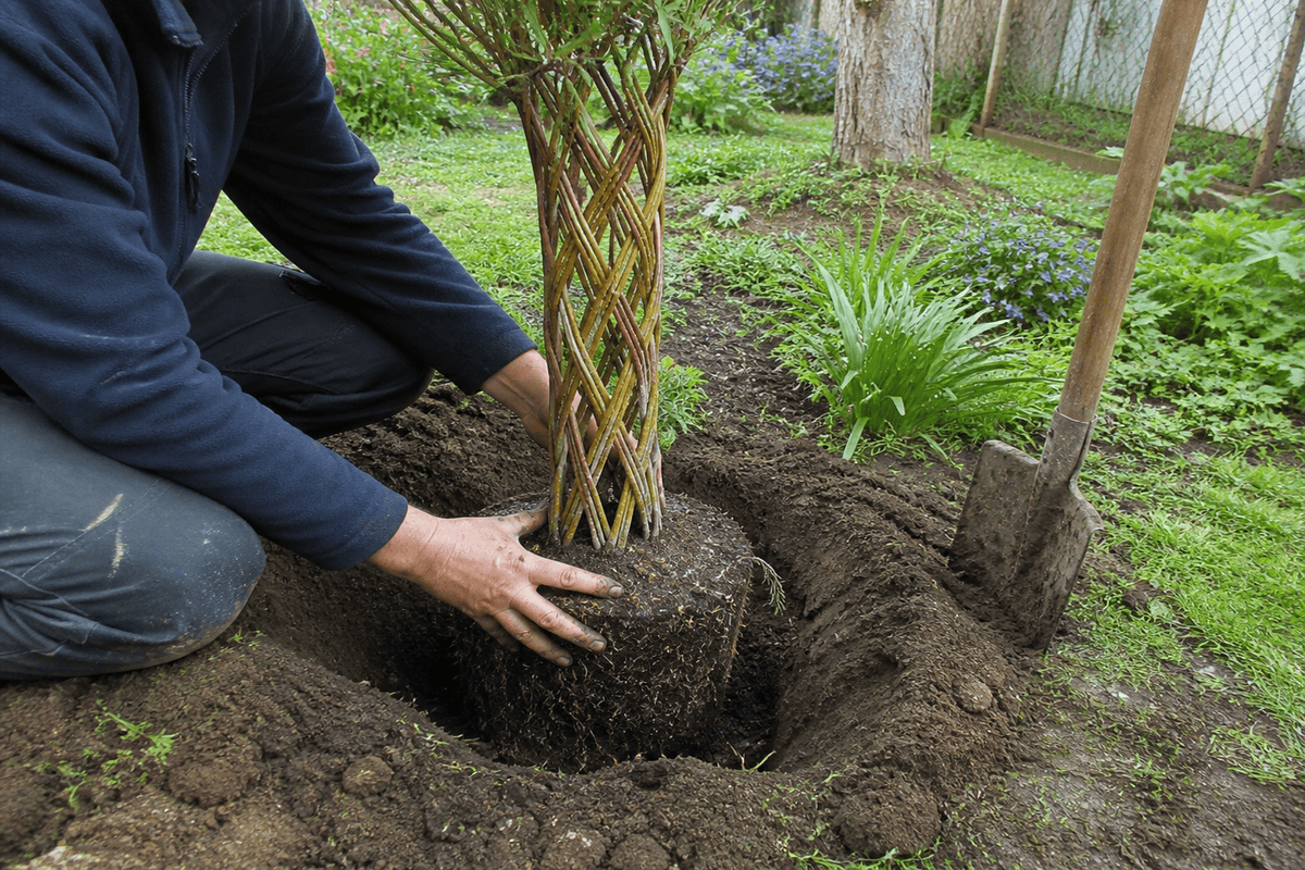 Výsadba pletenej vŕby Salix Americana do záhrady krok za krokom