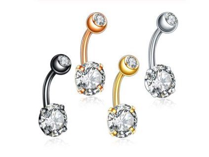 Ocelový piercing do pupíku s double zirkonem