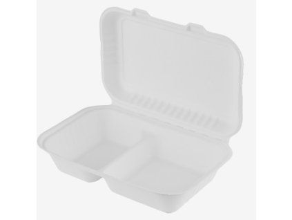 white sugarcane 2 compartment clamshell containers 25x16 cm 50 pcs
