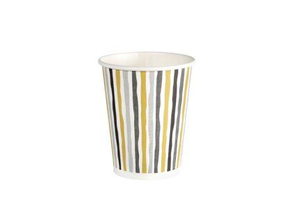 CUP PAP/PLA 24CL STRIPES BLACK & GOLD