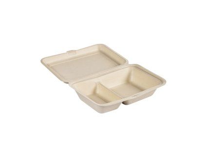 BOX HINGED BAGASS BROWN 2-COMP 470/300ML