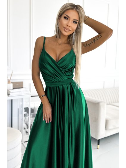 512 1 damske spolocenske dlhe satenove saty zelene s rozparkom4