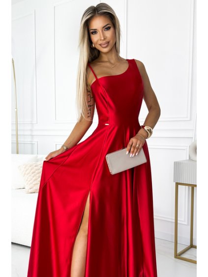 524 1 damske spolocenske dlhe satenove saty cervene s rozparkom5