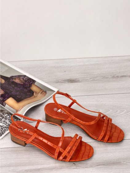 cervene damske kozene sandale s hadim vzorom FD12 4 ORANGE 1