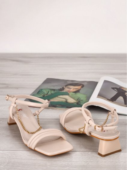 bezove damske sandale na podpatku T386 beige 5