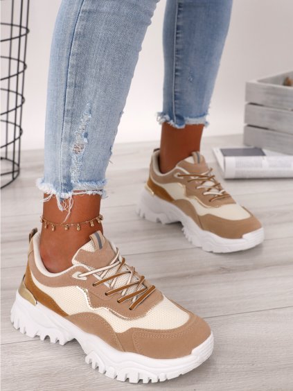AB855BEIGE karamelovo biele tenisky s vyvysenou podrazkou AB855 1