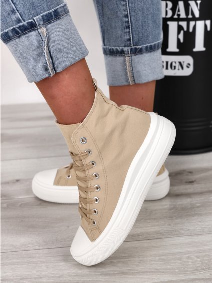 khaki bezove vysoke damske platene tenisky po clenky PC13 khaki 4