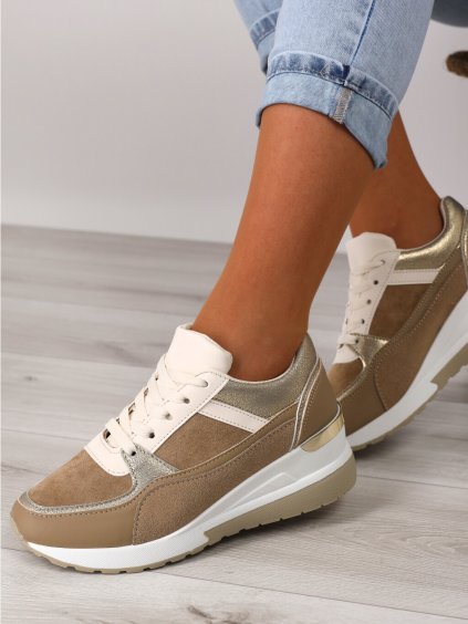 damske svetlo hnede semisove tenisky na platforme BL251 khaki 5