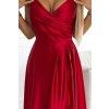 299 14 damske spolocenske satenove maxi saty cervene na ramienka s rozparkom8