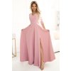 309 13 damske spolocenske dlhe saty pudrovo ruzove s krajkou a rozparkom4