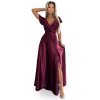 411 10 damske spolocenske dlhe vinove satenove saty s rozparkom a kratkym rukavom