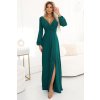 572 4 damske spolocenske dlhe leskle saty zelene s rozparkom a dlhymi rukavmi3