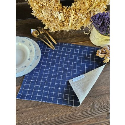 Obojstranné prestieranie Linen / Navy blue square