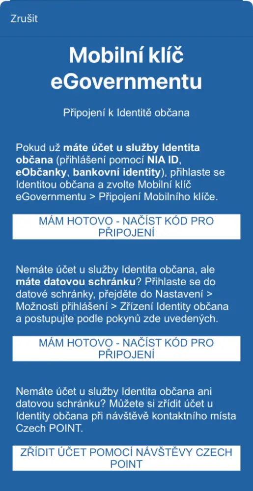 Načtení kódu pro mobilní klíč