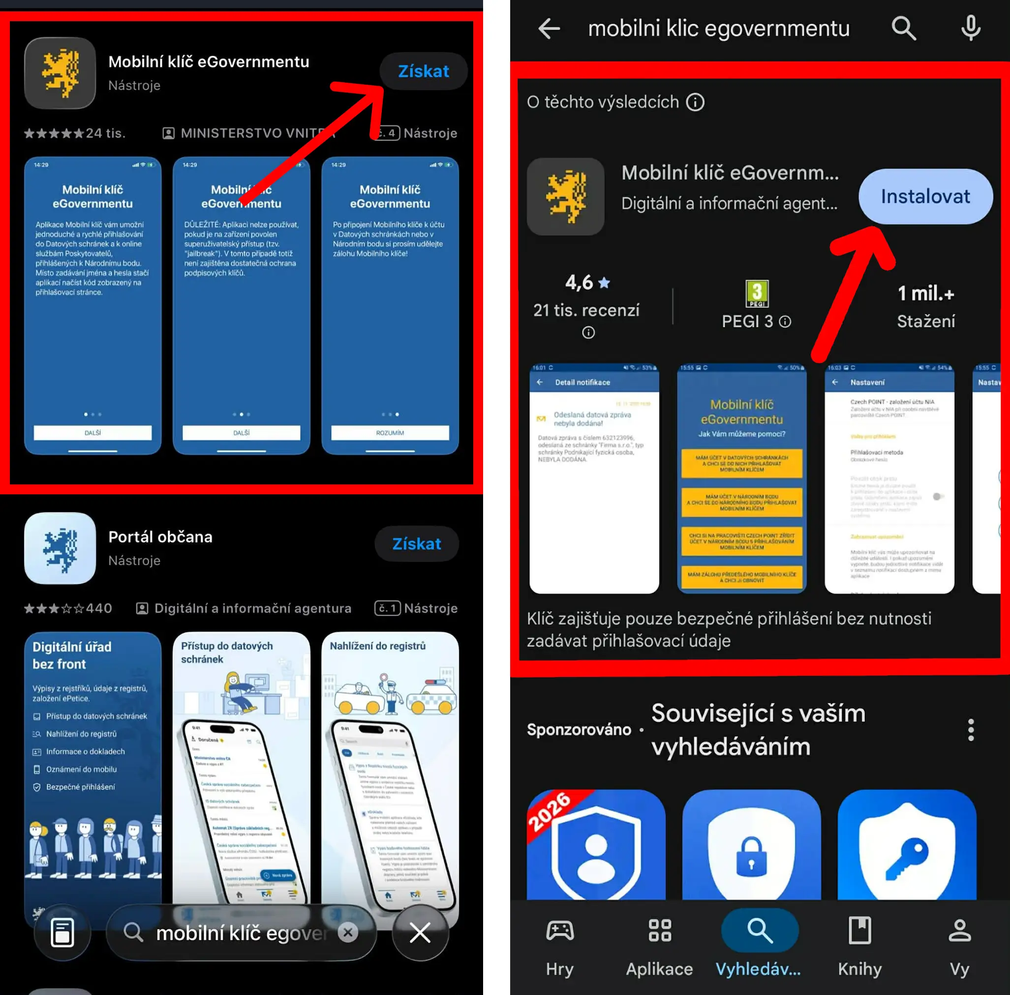 Mobilní klíč eGovernmentu - Stáhnutí správné aplikace