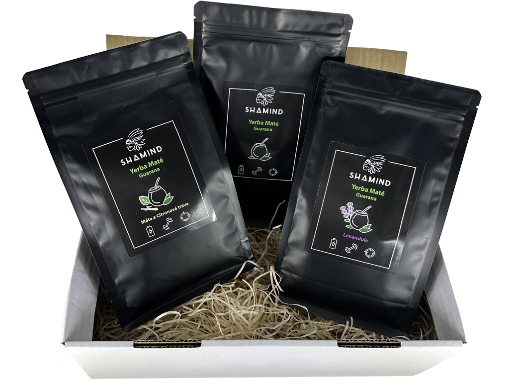 Yerba Maté starter pack 3*200g 2. Druh: Černý bez a Damiána, 3. Druh: Máta a Citronová tráva, 1. Druh: Pomeranč