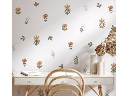 Kvetinové nálepky na stenu, abstraktné kvetinové nálepky na stenu, dekorácie na stenu, nálepky na stenu v boho štýle, farebné kvetinové nálepky na stenu, botanické nálepky na stenu
