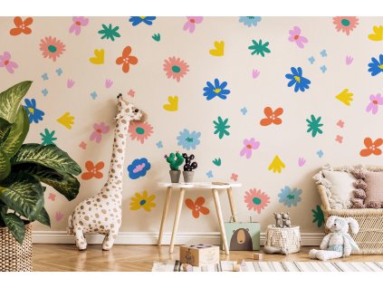 Květinové nálepky na zeď. Barevné květinové
