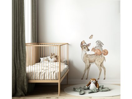 Lesná laň Nálepka na stenu. Lesné zvieratá pre deti