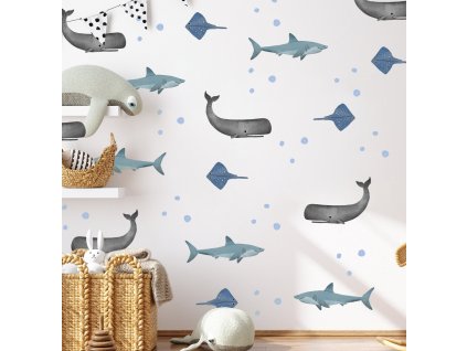 Samolepka na stenu zvierat oceánu. Abstraktné tvary