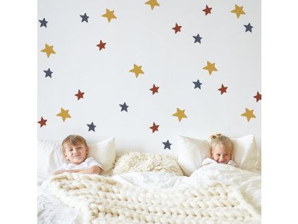 Boho Nálepky na stenu, Boho Syle Nálepky na stenu, Nástenný dekor, Hviezdy, Boho hviezdy nálepky na stenu, Abstraktné hviezdy, Opakovane použiteľné textilné nálepky