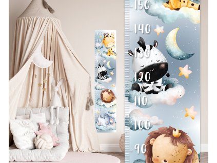 Nálepka na stěnu s růstovým grafem. Roztomilá spící zvířata pro děti