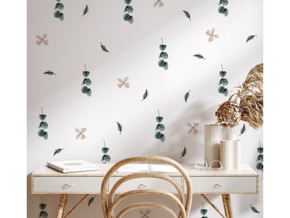 Boho nálepky na zdi. Abstraktní listy, květiny