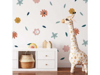 Kvetinové nálepky na stenu. Pastelové kvetinové