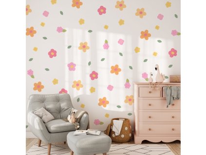 Květinové nálepky, nálepky na zeď, dekorace zdi, nálepka na stěnu boho, barevné květinové nálepky na zdi, botanické nálepky na zeď